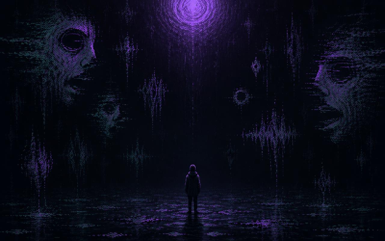 Mental Noise artwork: a lone figure in a dark void