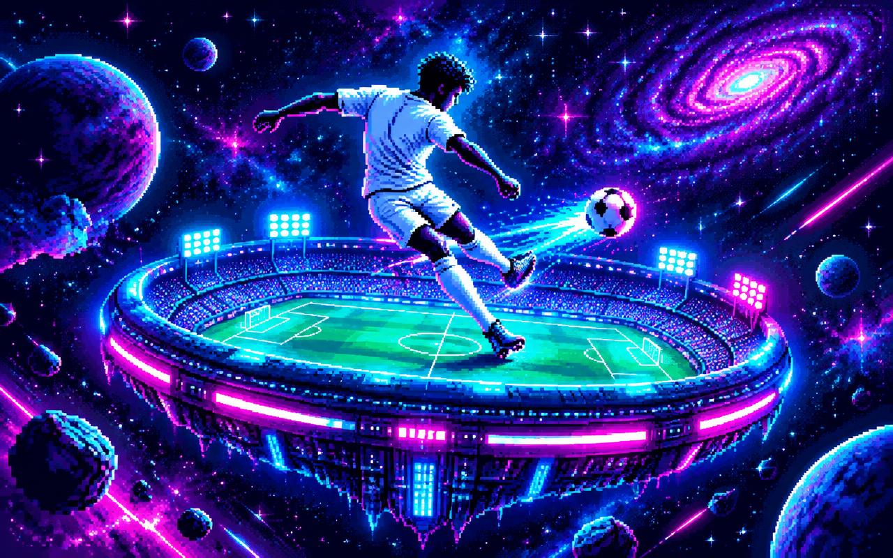 Way to Glory key art: a footballer striking a ball above a floating stadium